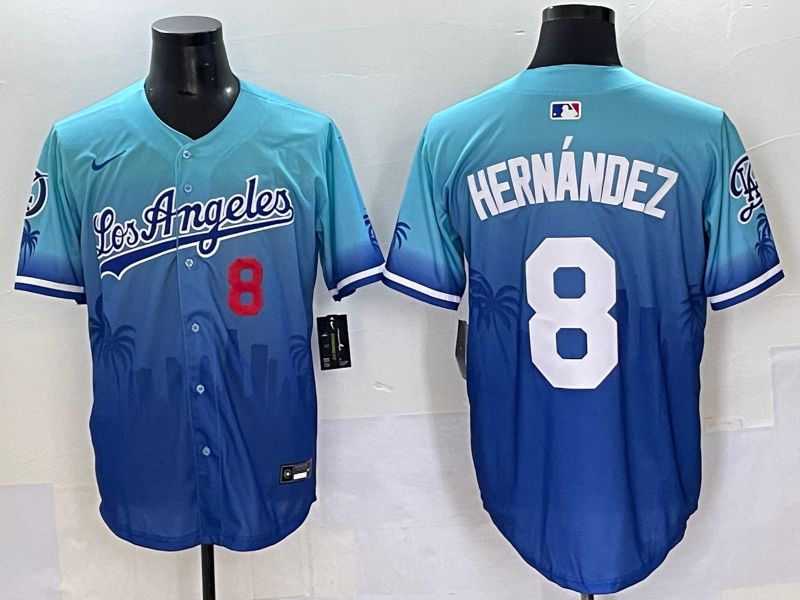 Men 2025 Los Angeles Dodgers 8 Hernandez Blue Nike MLB Jersey Daoqite style 5
